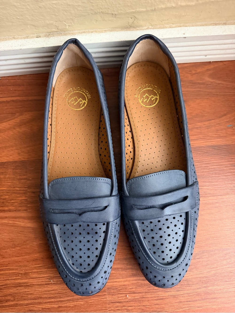 White Mountain Navy Perforated Penny Loafers